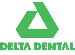 A green delta dental logo on a white background