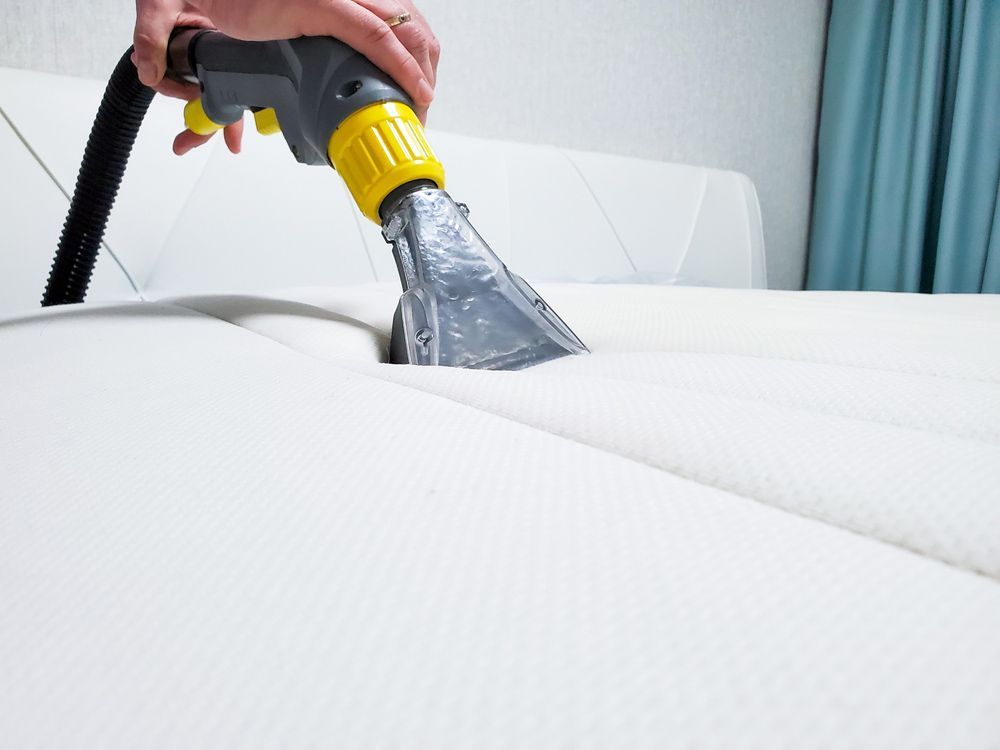 Person Cleaning a White Mattress With an Upholstery Cleaner — FNQ Cleaning Services in Kanimbla, QLD