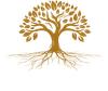 A tree with roots and leaves on a white background.