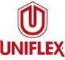 A red and white logo for a company called uniflex.