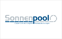 Logo per Sonnenpool, testo blu e grigio, con 