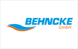 Logo per BEHNCKE GmbH, con disegno ondulato blu e arancione.