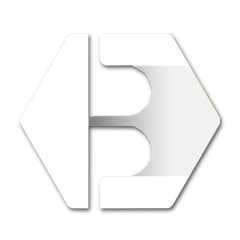 A white hexagon with the letter b on it on a white background.