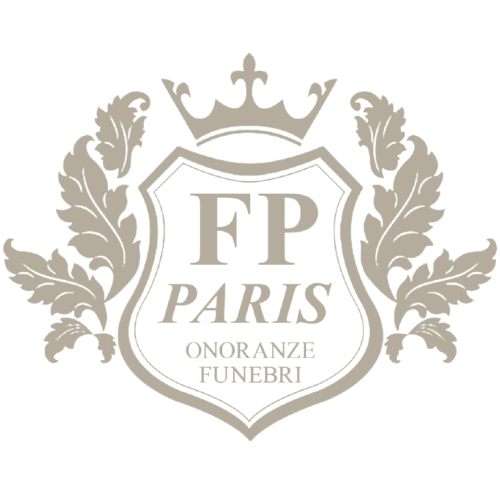Logo per FP Paris, servizi funebri. Scudo con corona e fogliame, 