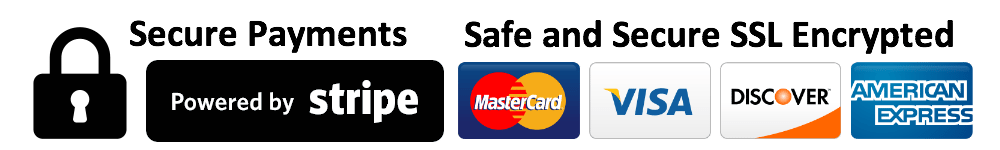 secure payments safe and secure ssl encrypted powered by stripe visa mastercard and american express