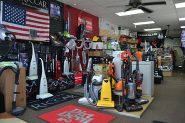 Vacuum Cleaners in store and repair facility inside GT Sew & Vac in Colton CA