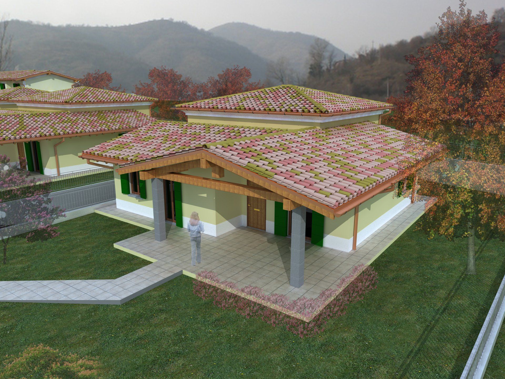 Rappresentazione artistica di una casa con tetto di tegole