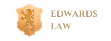 The logo for edwards law is a shield with a lion on it.