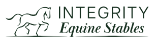 Logo of a horse and the text "INTEGRITY Equine Stables" in dark green.