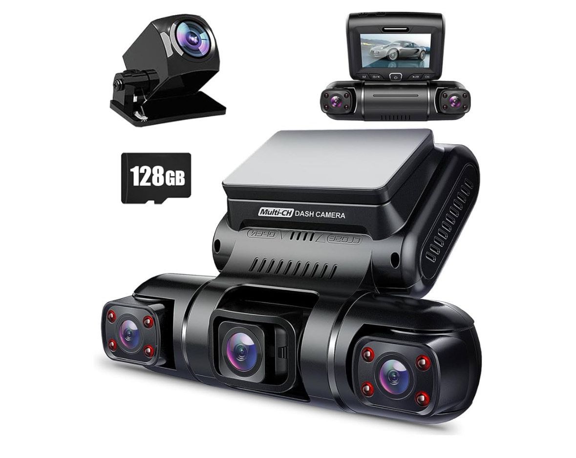 PRUVEEO 360 Degree View 4 Channel Dash Cam Front and Rear Inside Left Right, Dash Camera for Cars, Built-in GPS WiFi Night Vision, 24/7 Recording Parking Mode Monitor, 128G Card