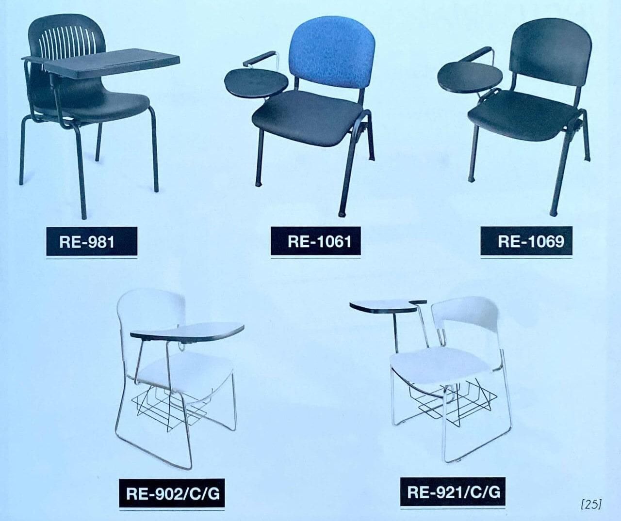 Se muestran cuatro tipos diferentes de sillas sobre un fondo azul.