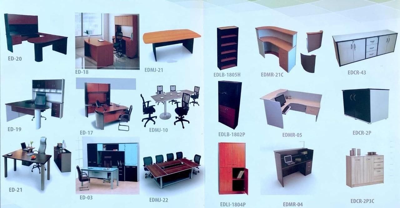 Un cartel que muestra diferentes tipos de muebles de oficina.