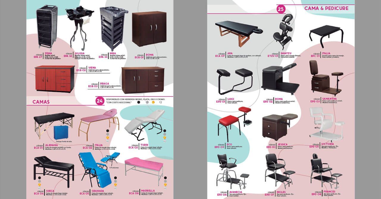 Hay muchos tipos diferentes de sillas y mesas en este anuncio.