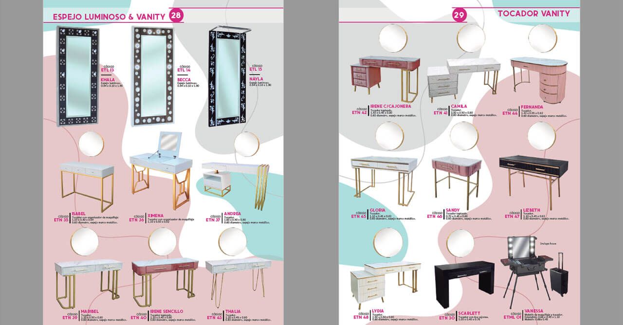 Hay muchos tipos diferentes de mesas y sillas en este anuncio.