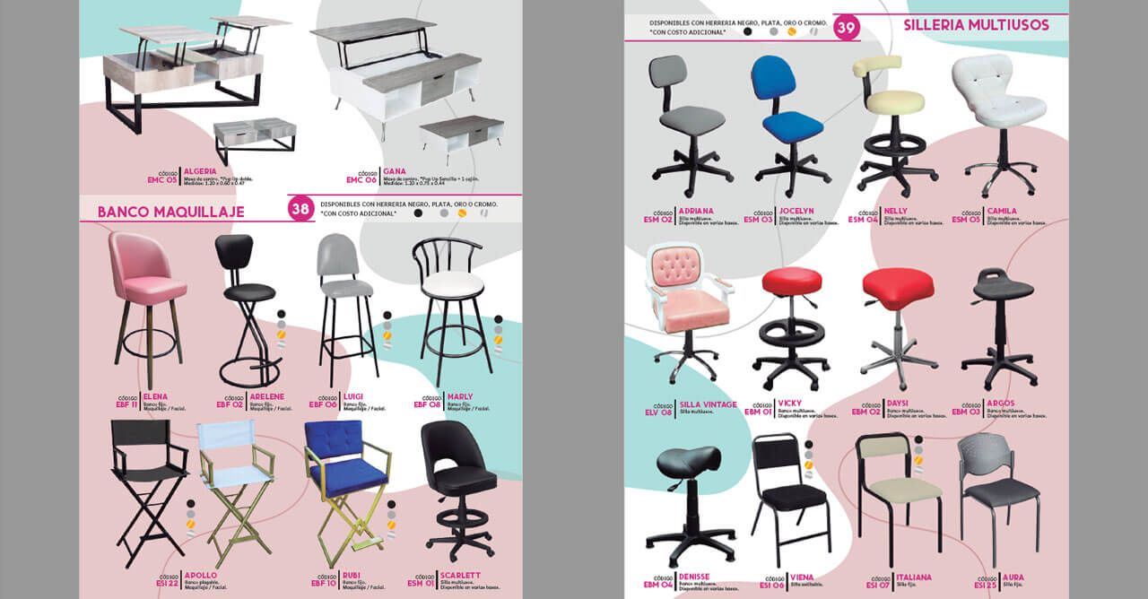 Hay muchos tipos diferentes de sillas en este anuncio.