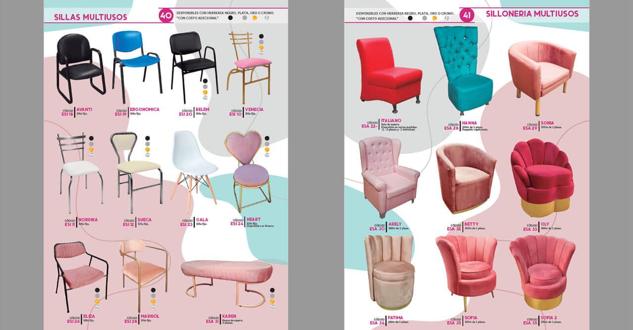 Hay muchos tipos diferentes de sillas en este anuncio.