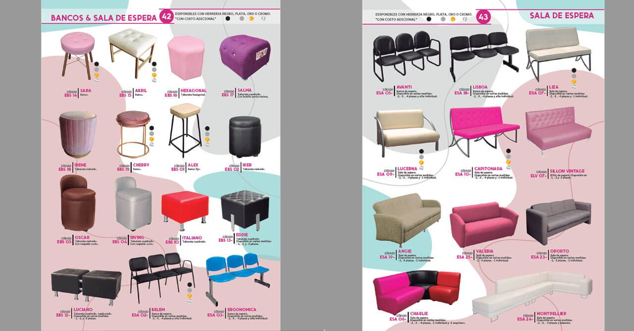 Hay muchos tipos diferentes de sillas y otomanas en este folleto.