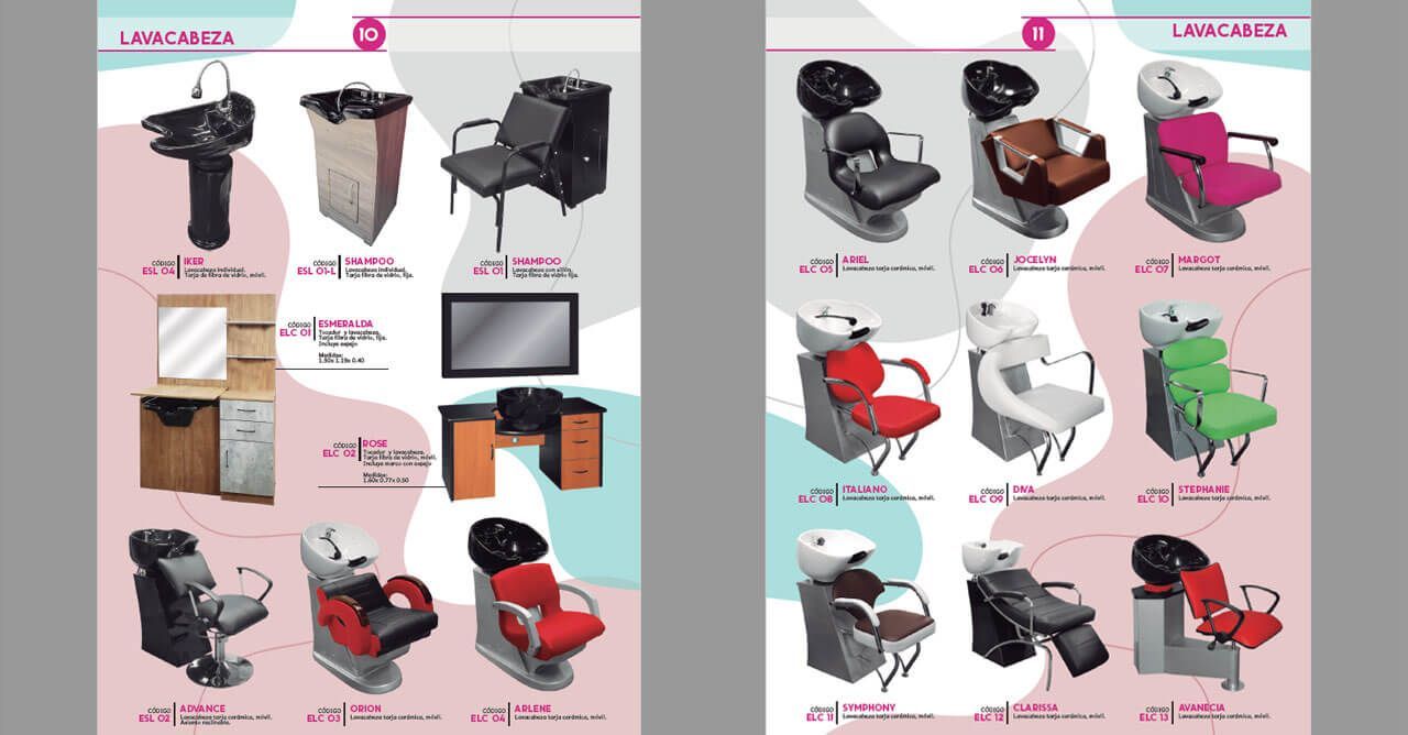 Hay muchos tipos diferentes de sillas de peluquería en este folleto.