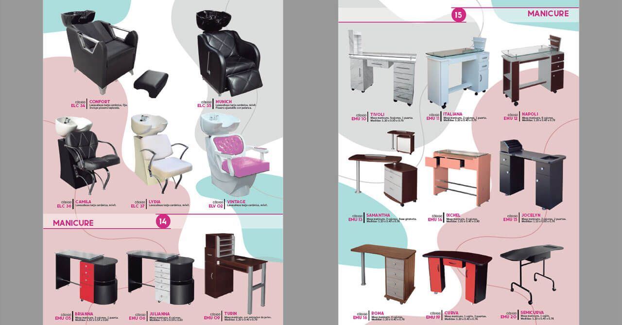 Hay muchos tipos diferentes de sillas y mesas en este anuncio.