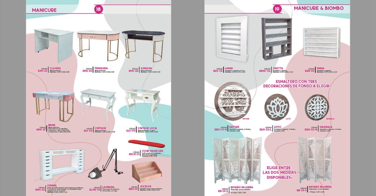 Un folleto para una tienda de muebles muestra una variedad de muebles y accesorios.