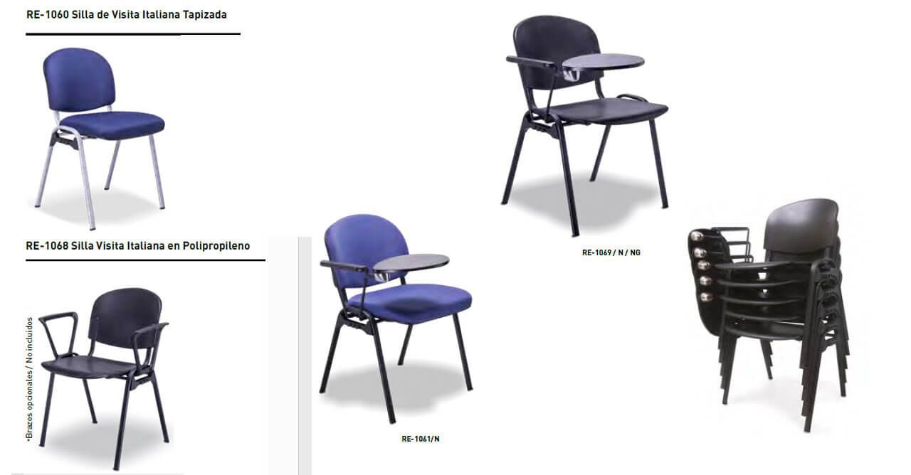 Se muestran cuatro tipos diferentes de sillas sobre un fondo blanco.