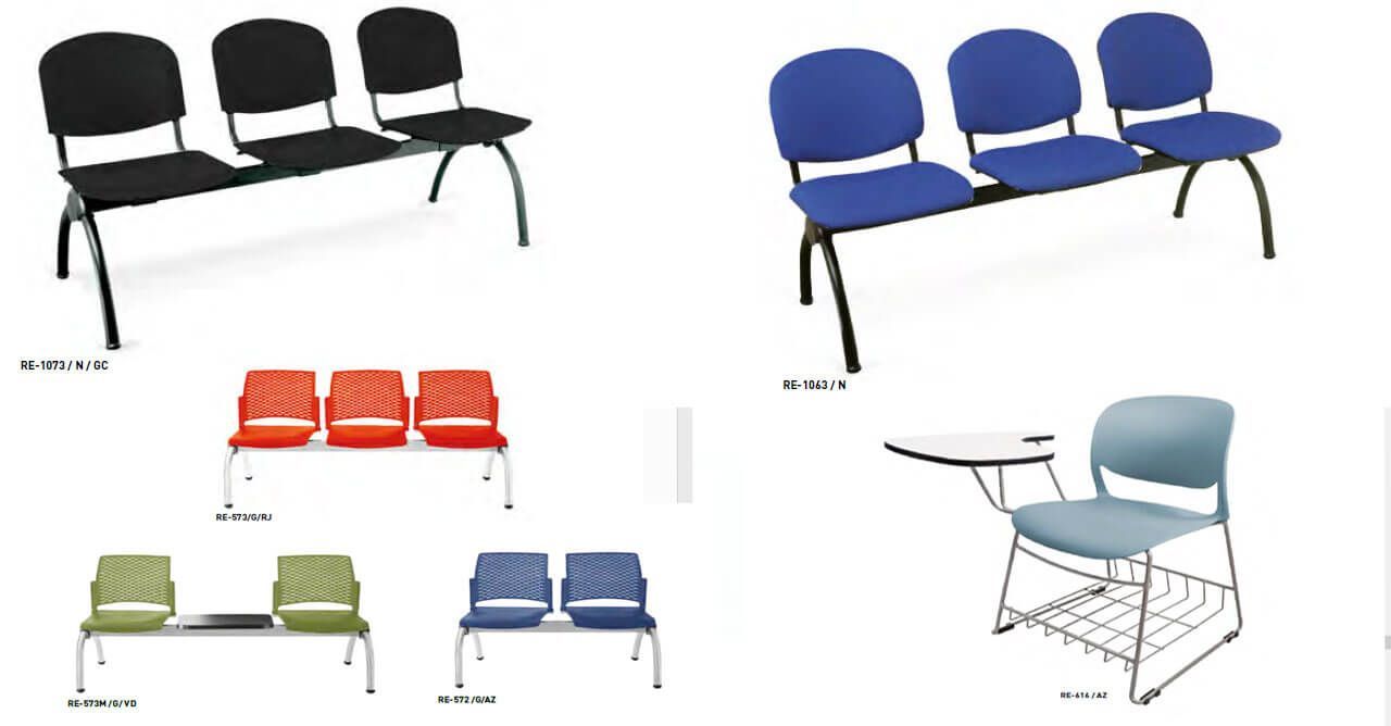 Hay muchos tipos diferentes de sillas en esta imagen.