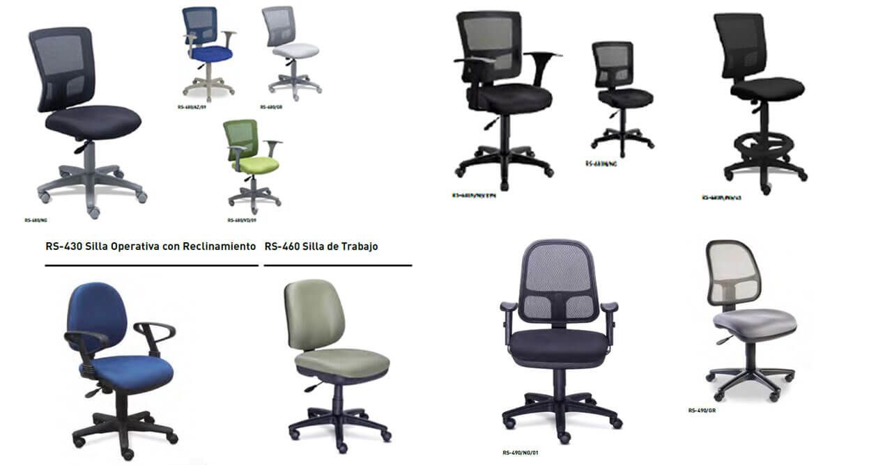 Se muestra una variedad de sillas de oficina sobre un fondo blanco.