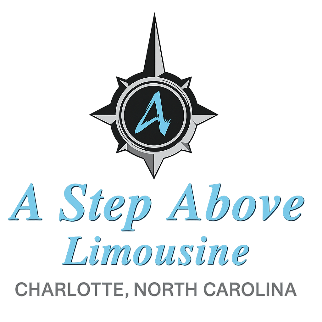 Logo for "A Step Above Limousine" with a compass rose and the letter "A". Charlotte, North Carolina is listed below.