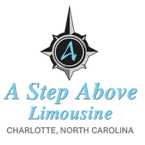 Logo for "A Step Above Limousine" with a compass rose and the letter "A". Charlotte, North Carolina is listed below.