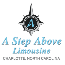 Logo for "A Step Above Limousine" with a compass rose and the letter "A". Charlotte, North Carolina is listed below.