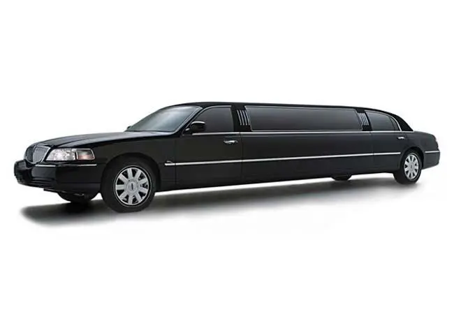Black limousine on a white background.