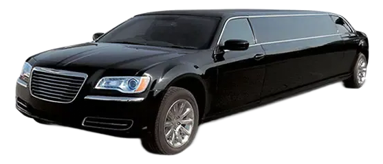 Black Chrysler 300 limousine on white background.