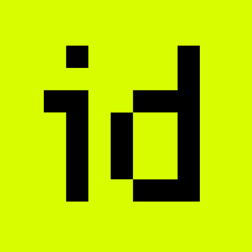 Lettere “id” minuscole nere su uno sfondo giallo-verde brillante.