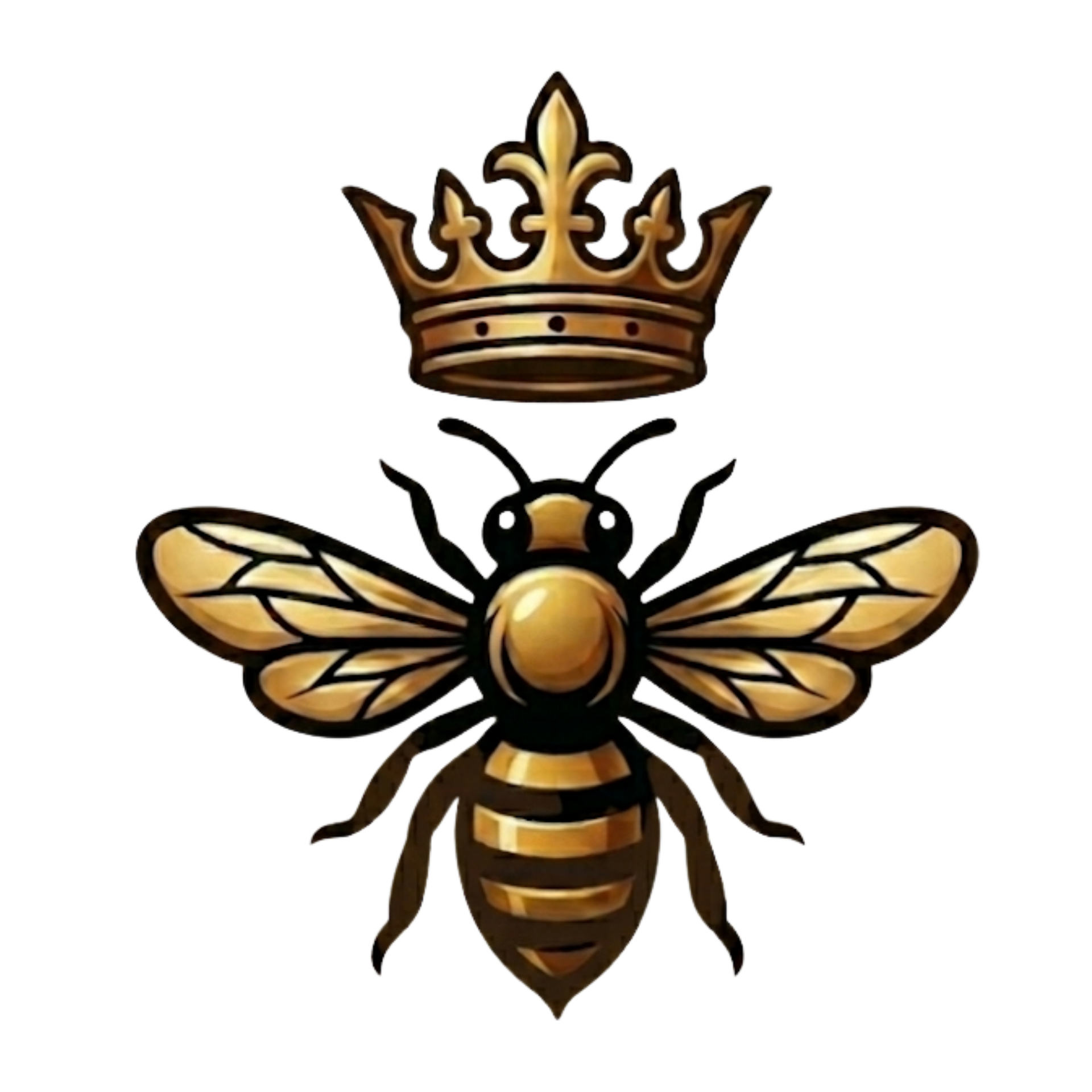Cartoon bee with yellow and black stripes, blue wings, and black antennae