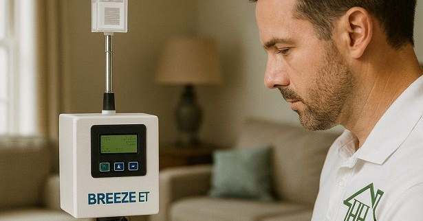 Healthy Homes technician performing air quality test