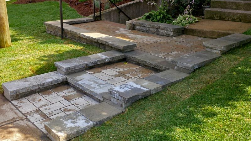 Completed natural stone and interlock step project