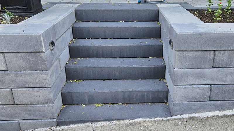 Completed natural stone and interlock step project