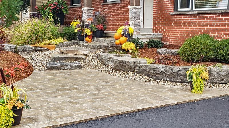 Completed natural stone and interlock step project