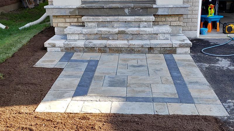 Completed natural stone and interlock step project