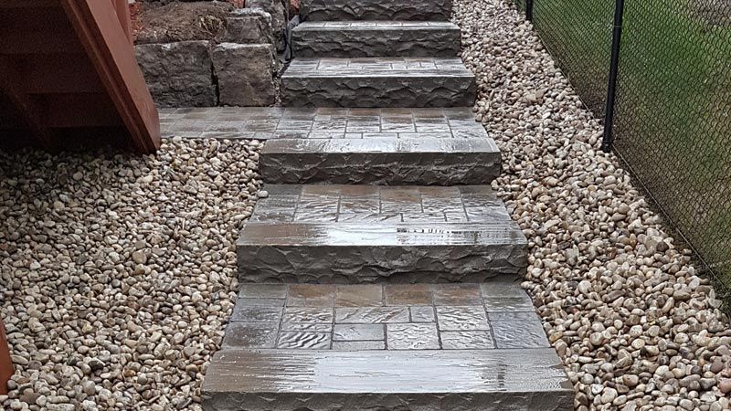 Completed natural stone and interlock step project