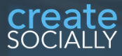 A blue and white logo for create socially.com