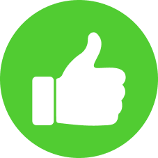 White thumbs up in a green circle, indicating approval.