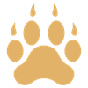 A paw print of a bear with claws on a white background.