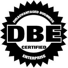 A black and white logo for a disadvantaged business certified enterprise.