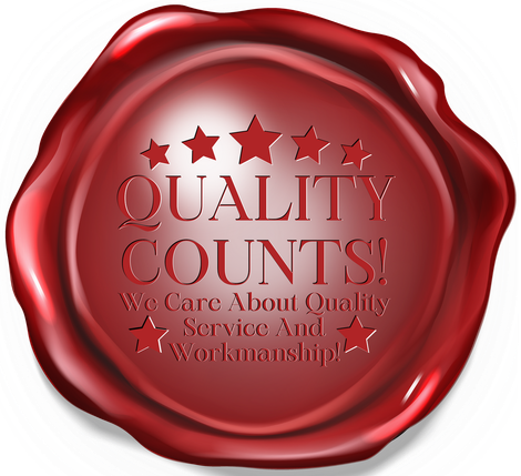 A red wax seal that says quality counts