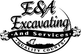 A black and white logo for e & a excavating and services