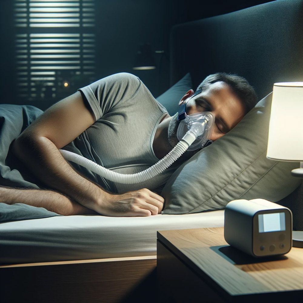 Man sleeping in bed with CPAP machine  in Meridian, ID