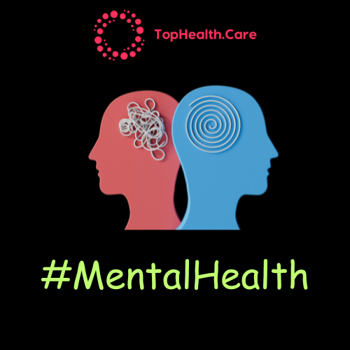 Two head profiles, one red with tangled wire, one blue with a spiral. 