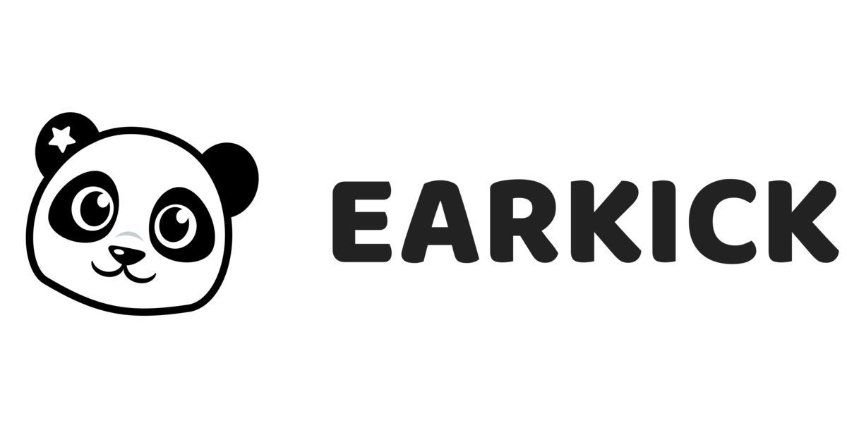 Black and white EARKICK logo featuring a panda head with star on ear.