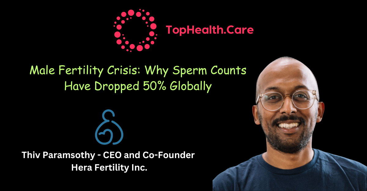 A man with glasses and a smile, discussing male fertility. Title: 